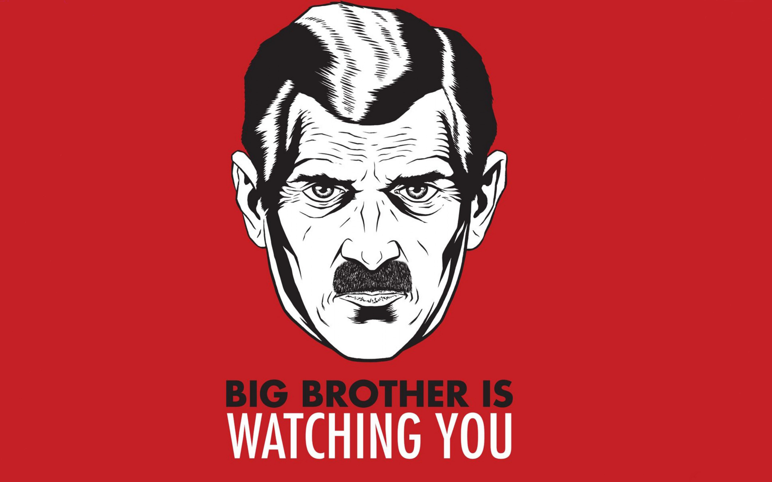 Ilustrasi kepala seorang pria dengan tulisan Big Brother Is Watching You