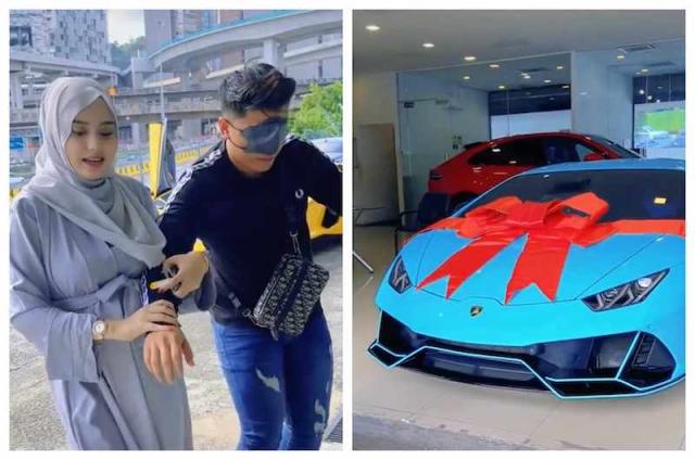 Anes Ayuni Osman (19 tahun) menghadiahkan mobil Lamborghini untuk suaminya